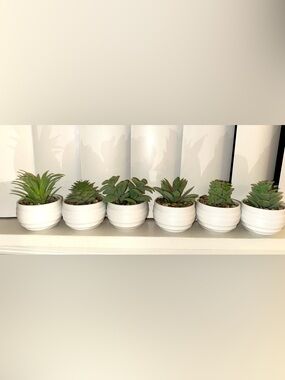White Ceramic Planter with Green Faux Succulent - Decorative Home Accent